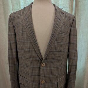 Isaia Plaid Gray Blue Two Button Suit 52